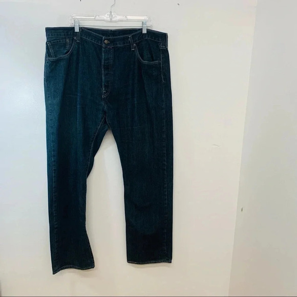 Levis 501 Mens Jeans Size 42X32 Straight Leg Blue Dark Wash Cotton Casual - Picture 1 of 9